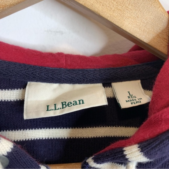 LL Bean French Sailor Stripe ZIP Hoodie Navy Blue White - Picture 2 of 5